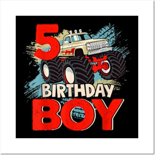 5 Year Old 5th Birthday Boy Monster Truck Car Posters and Art